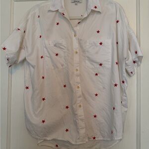 Madewell White Short-Sleeve Shirt with Red Star Print
